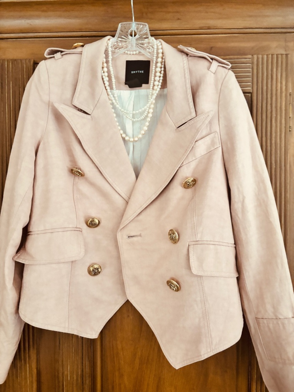Classic SMYTHE  Blush Pink Double-Breasted Linen Blazer Size 6